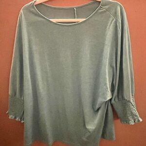 Chic Teal Women's Blouse with Smocked Sleeves